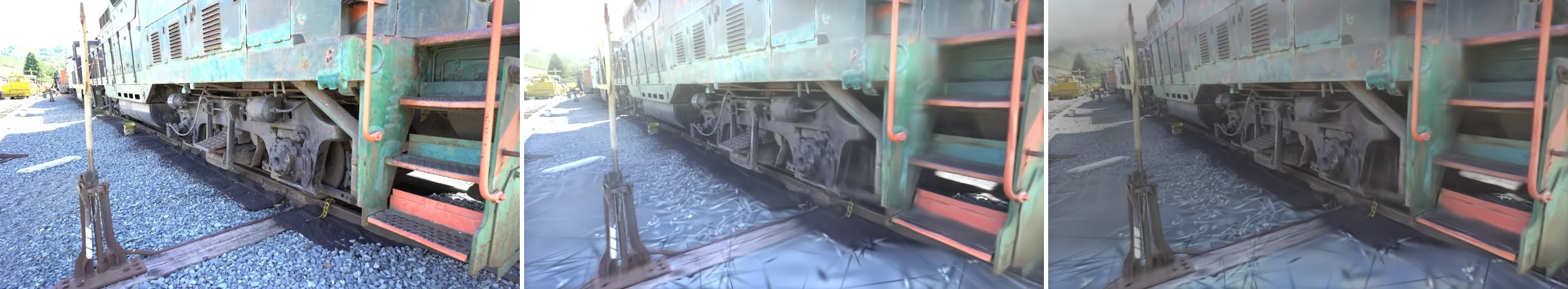 Train scene worst view: photograph, reference render and engine output