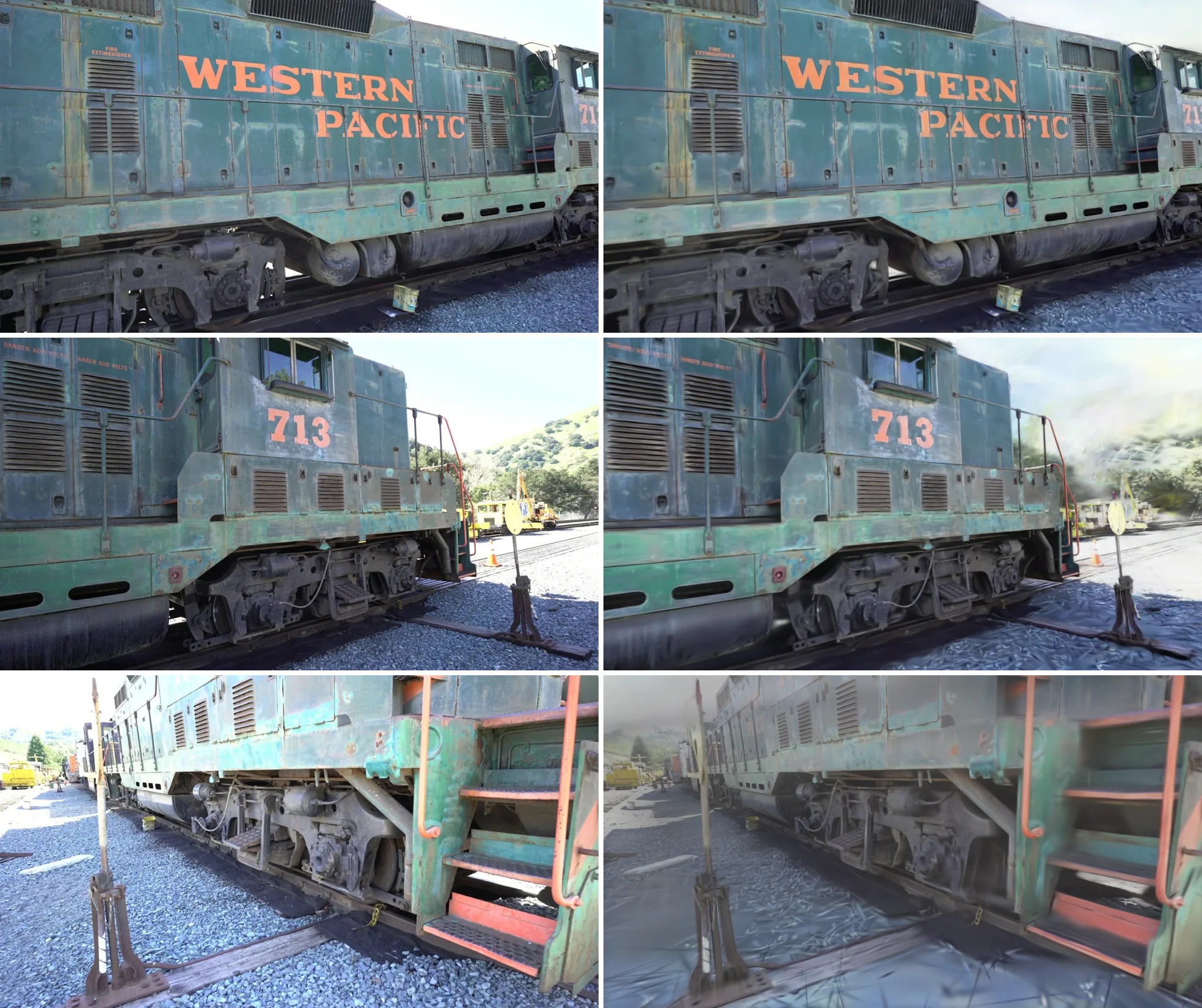 Photographs against plugin renders at the best, median and worst views of the Train scene